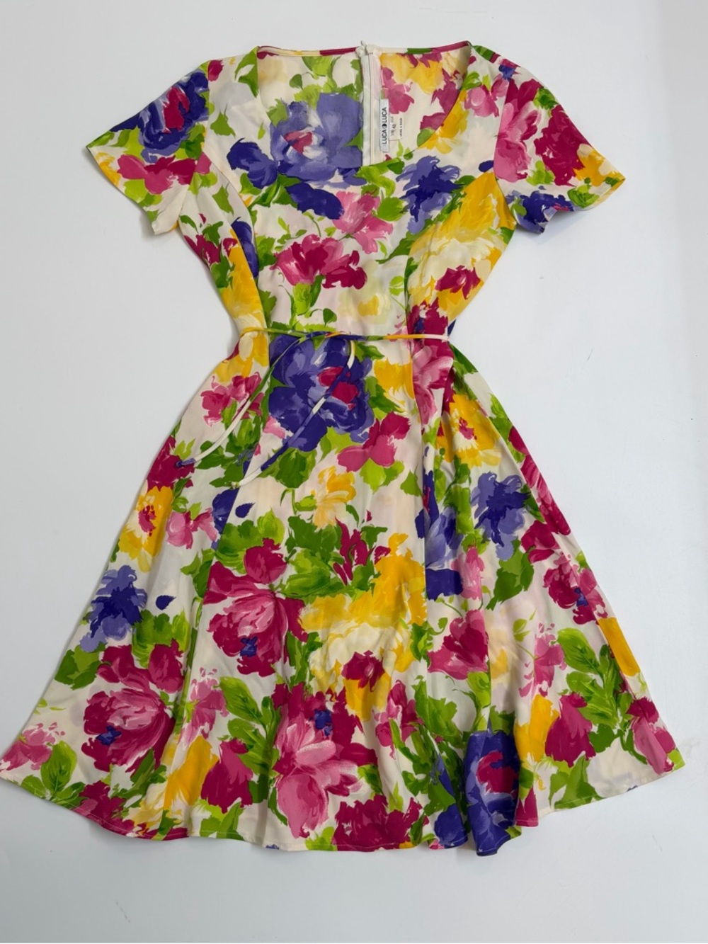 Luca Luca 100% Silk Floral Dress Made in Italy Fit and Flare Small Medium